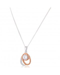 New Sterling Silver & Rose Finish Cubic Zirconia Pendant & Chain