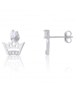 New Sterling Silver Cubic Zirconia Princess Crown Stud Earrings