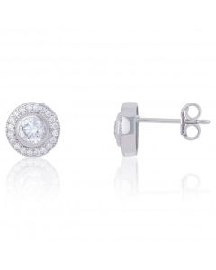 New Sterling Silver Cubic Zirconia Round Halo Stud Earrings