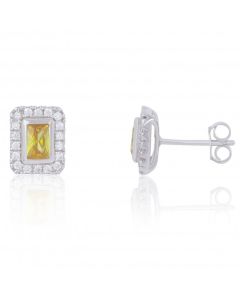 New Sterling Silver Yellow Cubic Zirconia Stud Earrings
