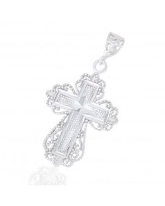 New Sterling Silver Diamond-Cut Fancy Cross Pendant