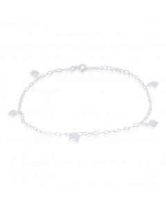 New Sterling Silver Multi Heart Drop Ladies Anklet