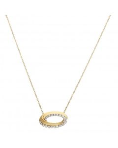 New 9ct Yellow Gold Diamond Set Double Loop Pendant & Necklace
