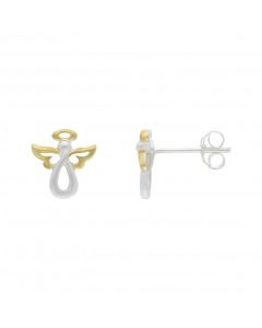 New Sterling Silver & Gold Plated Guardian Angel Stud Earrings