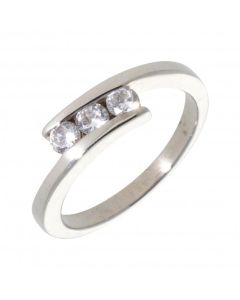 Pre-Owned 9ct White Gold Cubic Zirconia Trilogy Twist Ring