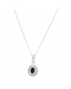 New 9ct White Gold Sapphire & Diamond Pendant & 18" Necklace