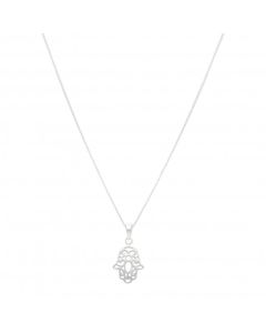 New Sterling Silver Hamsa Hand Pendant and Chain Necklace