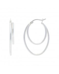 New Sterling Silver Double Hoop Creole Polished Earrings