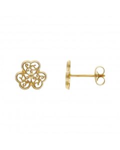 New 9ct Yellow Gold Filigree Shamrock Stud Earrings