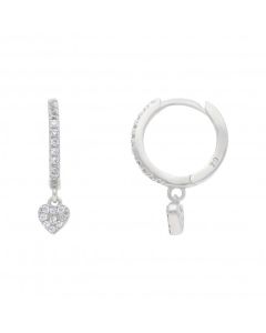 New Sterling Silver Cubic Zirconia Heart Charm Huggie Hoops
