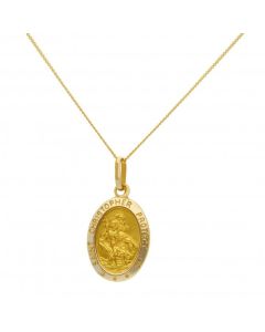 New 9ct Yellow Gold Oval St Christopher & 18" Chain Necklace