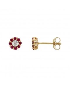 New 9ct Yellow Gold Ruby & Diamond Cluster Stud Earrings