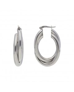Pre-Owned 9ct White Gold Oval Crossover Creole Earrings