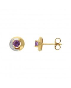 New 9ct Yellow Gold Amethyst & Diamond Swirl Stud Earrings