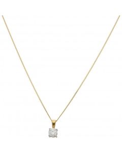 New 18ct Yellow Gold 0.50ct Diamond Solitaire Pendant & Necklace