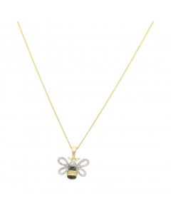New 9ct Gold Diamond & Yellow Sapphire Bumble Bee 18" Necklace