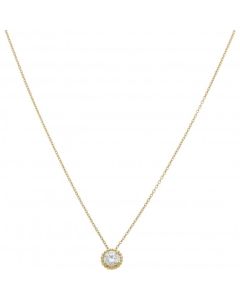 New 9ct Yellow Gold Cubic Zirconia Mini Halo Pendant & Necklace
