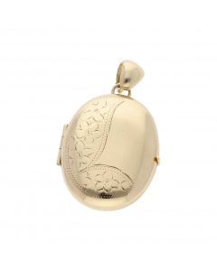 Pre-Owned 9ct Yellow Gold Part Patterned Oval Locket Pendant