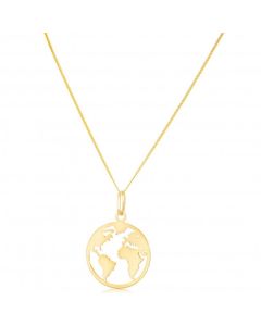 New 9ct Yellow Gold World Map Pendant & 18 Inch Chain Necklace