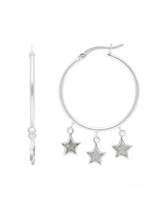 New Sterling Silver Moondust Star Dangly Hoop Earrings