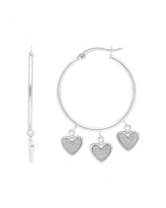 New Sterling Silver Moondust Heart Dangly Hoop Earrings