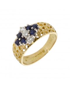 Pre-Owned 18ct Yellow Gold Sapphire & Diamond Cluster Ring