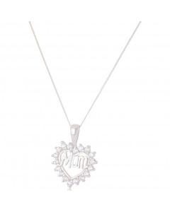 New Silver Cubic Zirconia Mum Heart Pendant & Chain Necklace