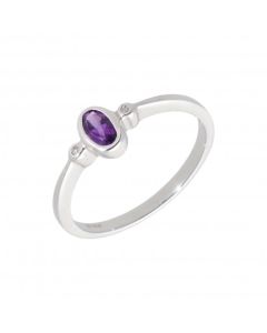 New 9ct White Gold Amethyst & Diamond 3 Stone Dress Ring