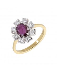 New 18ct Yellow Gold Oval Ruby & Diamond Cluster Ring