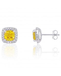 New Sterling Silver Yellow Cubic Zirconia Stud Earrings