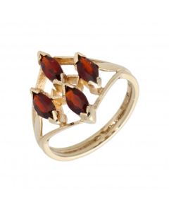Pre-Owned 9ct Yellow Gold 4 Stone Marquise Garnet Dress Ring