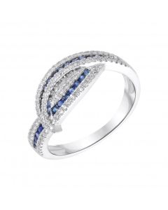 New 18ct White Gold Sapphire & Diamond Cross Over Ring