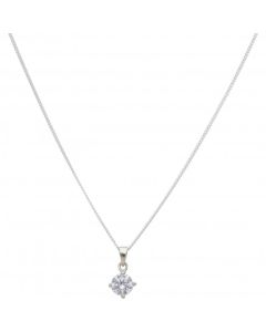 New Sterling Silver Cubic Zirconia Solitaire Pendant & Necklace