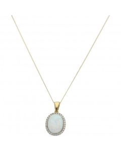 New 9ct Yellow Gold Cultured Opal & Cubic Zirconia & 18"Necklace