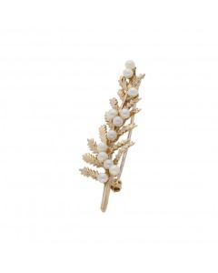 Pre-Owned 9ct Yellow Gold Pearl Set Leaf Brooch