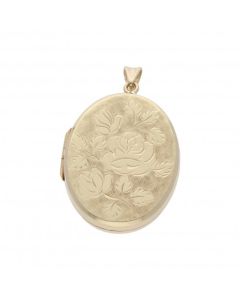 Pre-Owned 9ct Yellow Gold Patterned Oval Locket Pendant