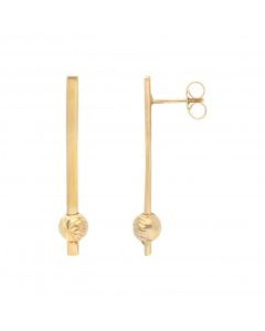 New 9ct Yellow Gold Long Bar & Ball Drop Earrings