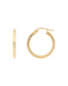New 9ct Yellow Gold Pattern Hoop Earrings