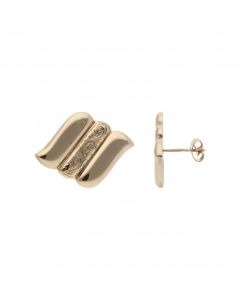 Pre-Owned 9ct Yellow Gold Triple Row Wave Stud Earrings