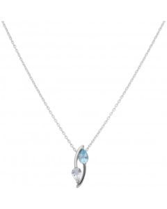 New Sterling Silver Blue & White Topaz Pendant & 18" Necklace