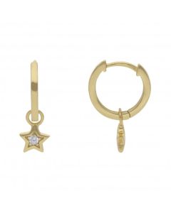 New Gold Plated Sterling Silver Stone Set Star Huggie Hoops