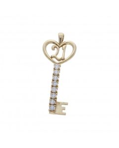Pre-Owned 9ct Yellow Gold Cubic Zirconia Set Age 21 Key Pendant