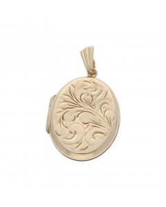 Pre-Owned 9ct Yellow Gold Patterned Oval Locket Pendant