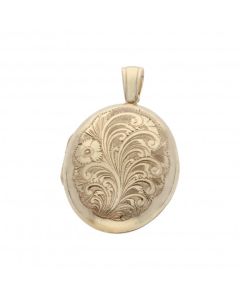 Pre-Owned 9ct Yellow Gold Patterned Oval Locket Pendant
