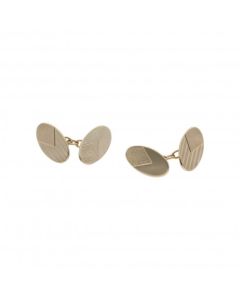 Pre-Owned 9ct Yellow Gold Part Patterned Oval Cufflinks