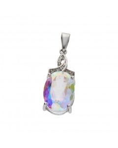 Pre-Owned 9ct White Gold Mystic Topaz & Diamond Cluster Pendant