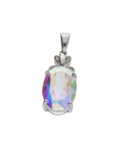 Pre-Owned 9ct White Gold Mystic Topaz & Diamond Cluster Pendant