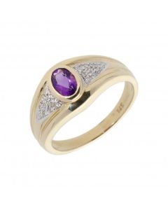 New 9ct Yellow Gold Amethyst & Diamond Dress Ring