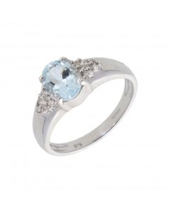 New 9ct White Gold Aquamarine & Diamond Dress Ring