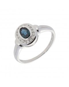 New 9ct White Gold Sapphire & Diamond Cluster Dress Ring